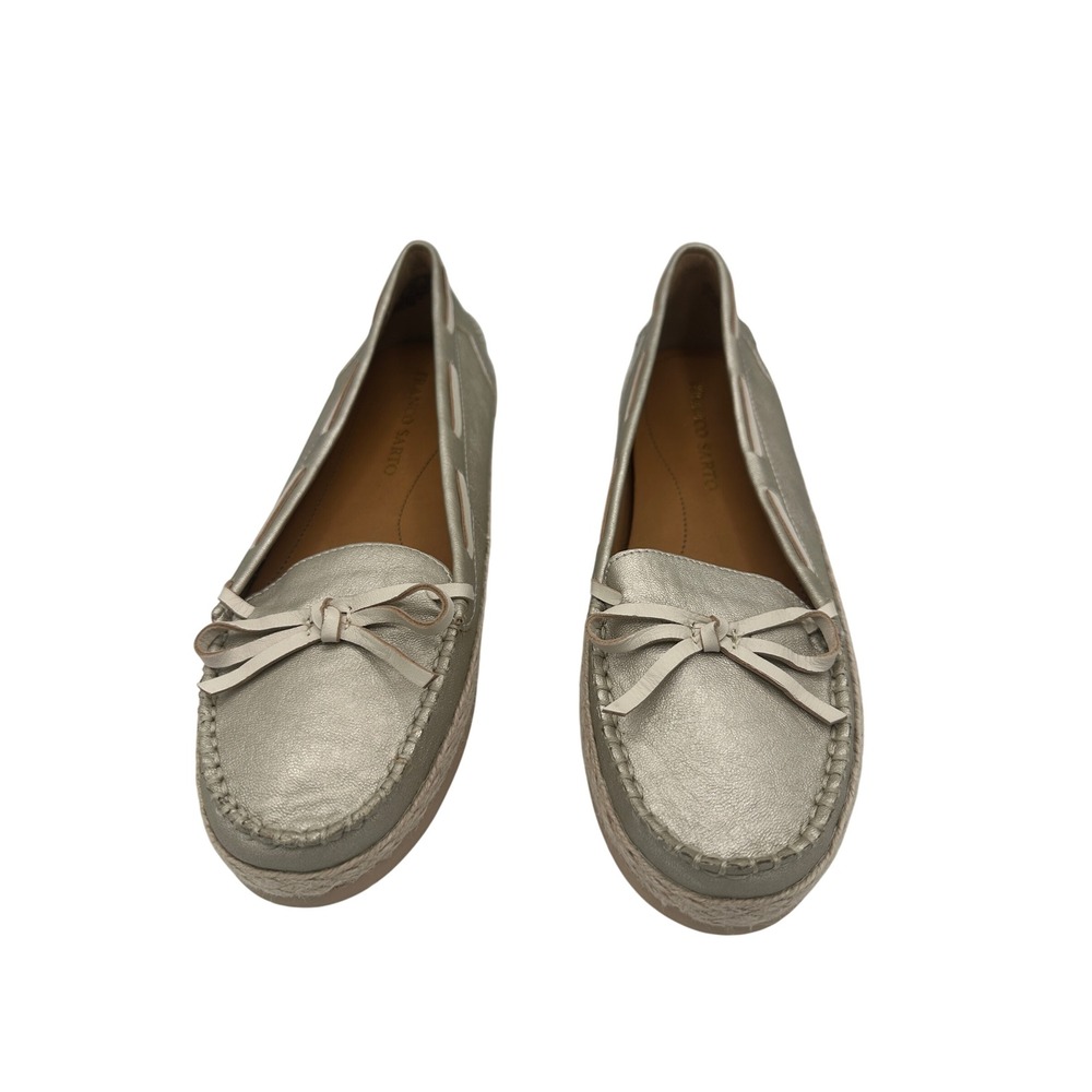 Franco Sarto Espadrille Loafer Silver Leather Bow Slip On Shoes Size 10M